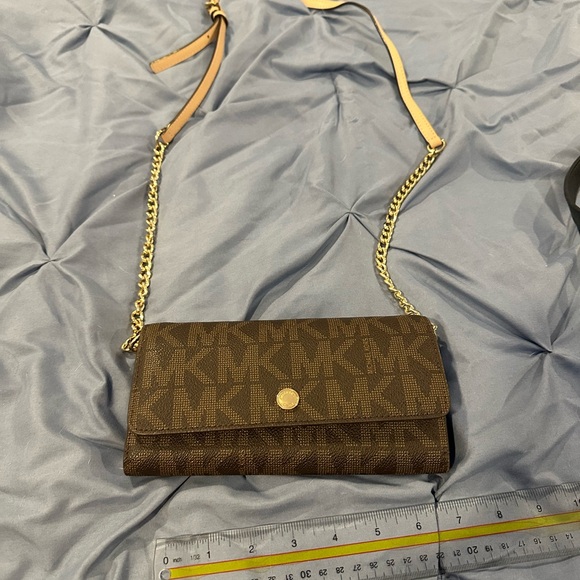 Michael Kors Brown Monogram Clutch with Gold Chain - Picture 1 of 3